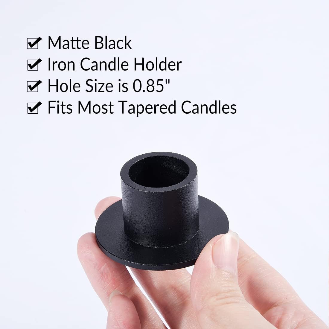 12PCS Matte Black Iron Taper Candle Holders, Standard Fit, Table Decor | Durable Metal Build, Rust-Proof Coating