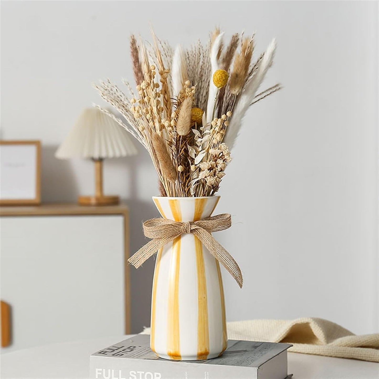 Modern simple blue striped ceramic vase / 3.9 x 7.9 / Yellow