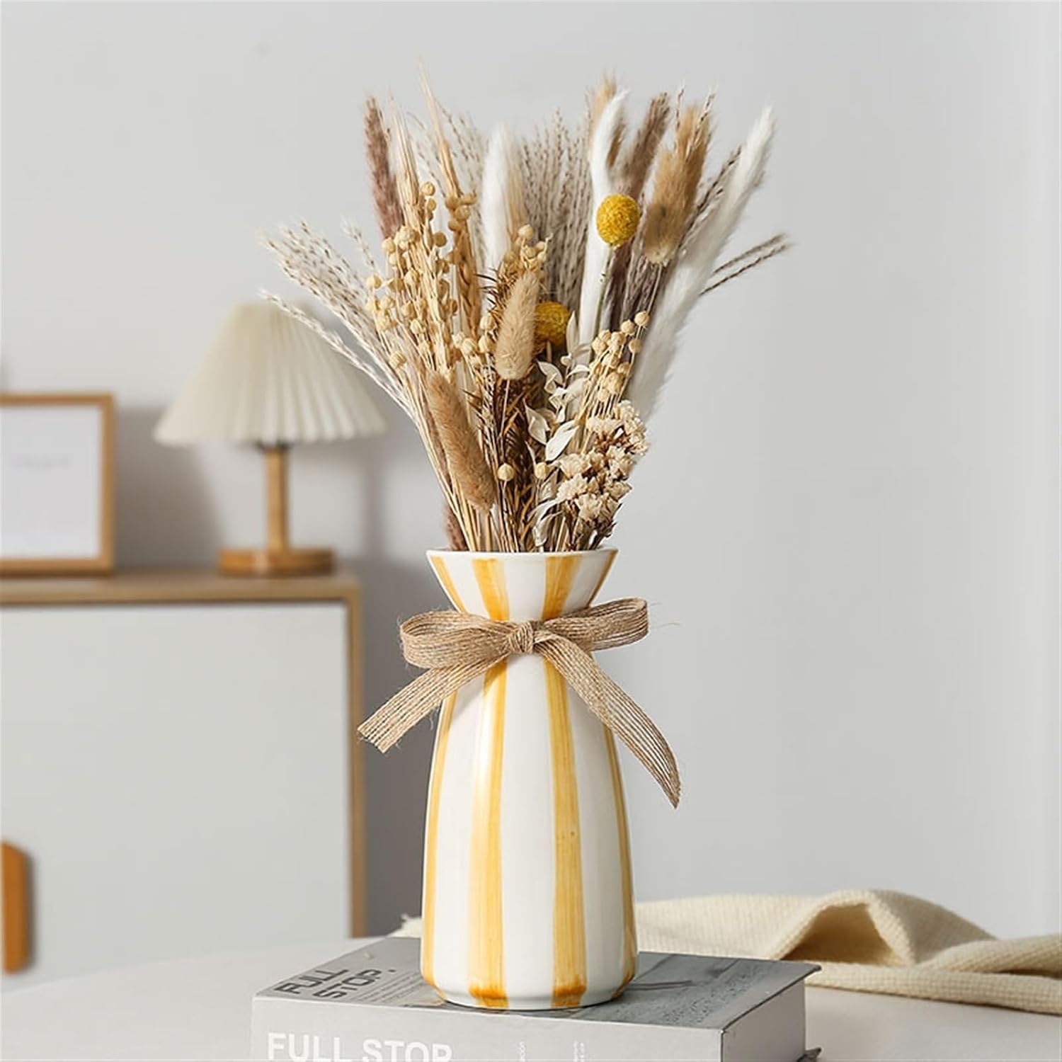 Modern simple blue striped ceramic vase / 3.9 x 7.9 / Yellow