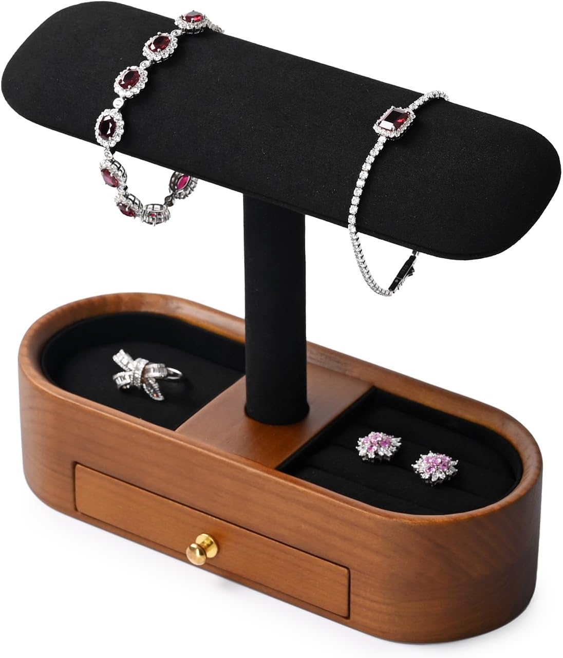 Oirlv Solid Wood Watch Stand with Drawer T-bar Watch Holder Organizer for Men and Women Showcase Bracelet Bangle