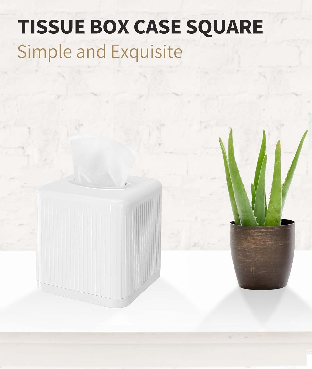 Square Plastic Tissue Box Holder Decorative Tissue Cover Modern Cube Facial Tissue / White