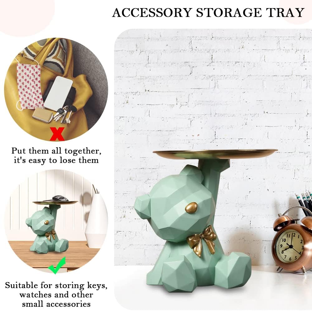 Geometric Bear Storage Tray Resin Nordic Bear Sculptures Keys Holder Lipsticks Jewelry / Green