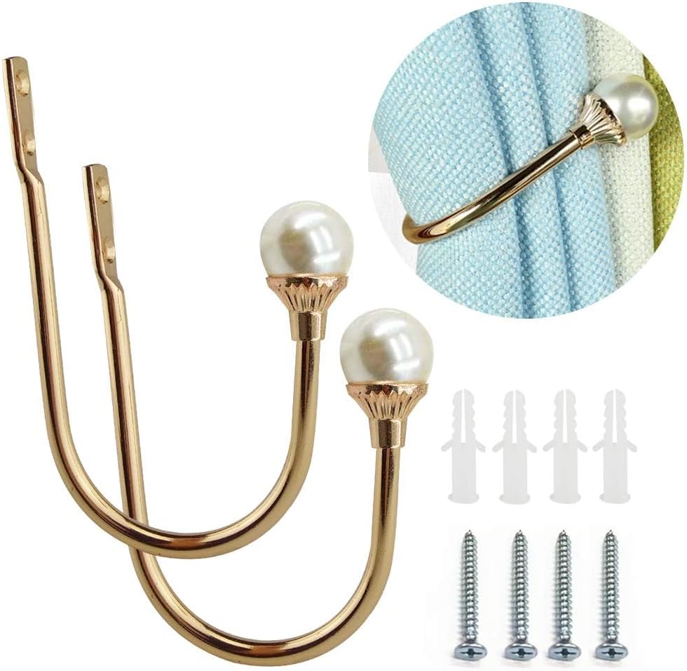 COCIVIVRE 4 Pack Curtain Holdbacks Wall Mounted Curtain Tiebacks Hooks Plastic Pearl U Shape Curtain Tiebacks with