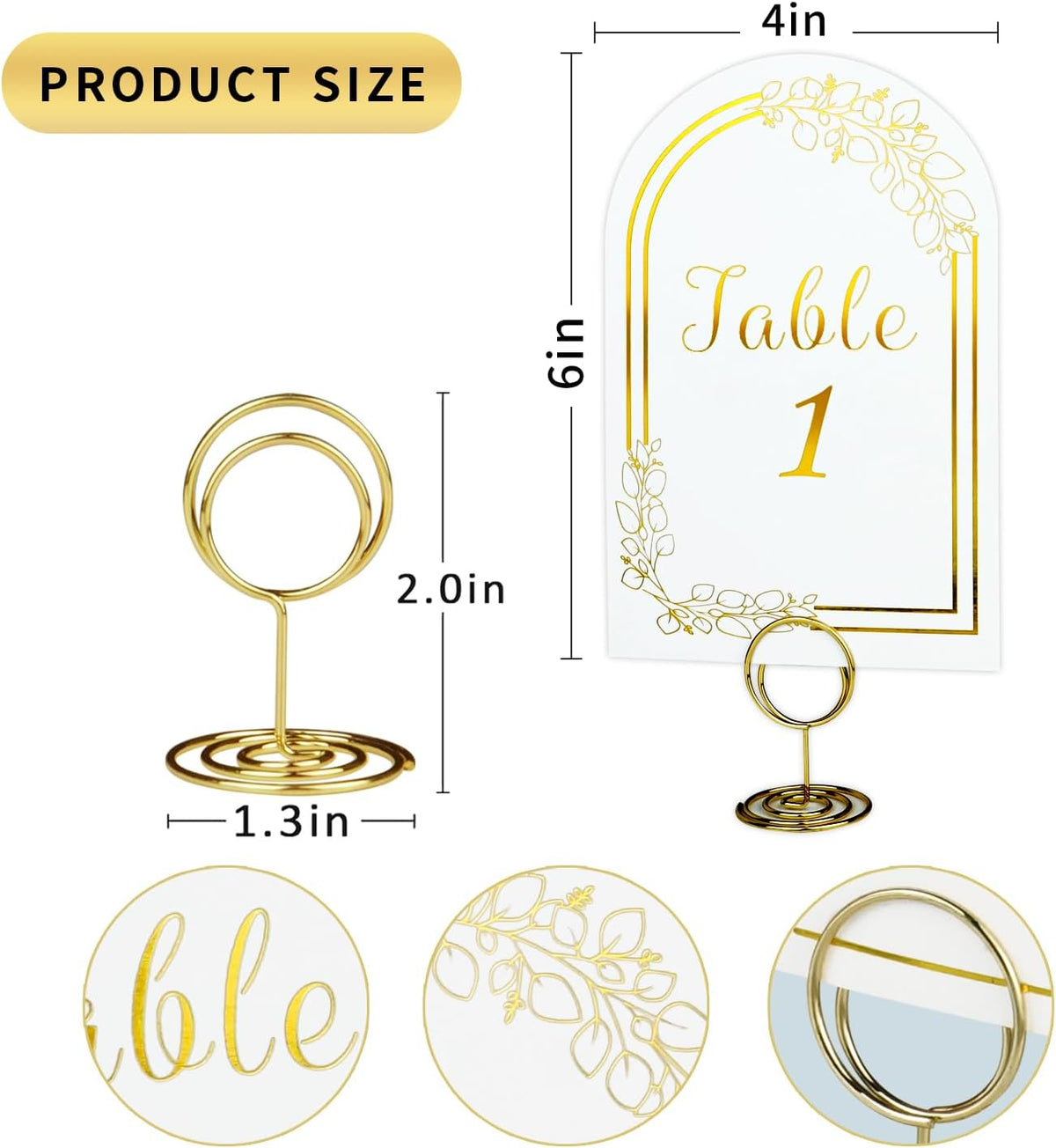 Wedding Table Numbers 1-40, 40 White Gold Table Number Cards with 40 Gold Table Number Holders, 1 Set of 40 Table