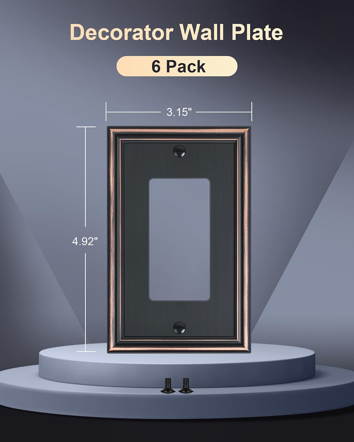 6-Pack Zinc Alloy Decorator Outlet Cover Plate, Solid Receptacle Cover | Decorative Switch Plates and Outlet Covers