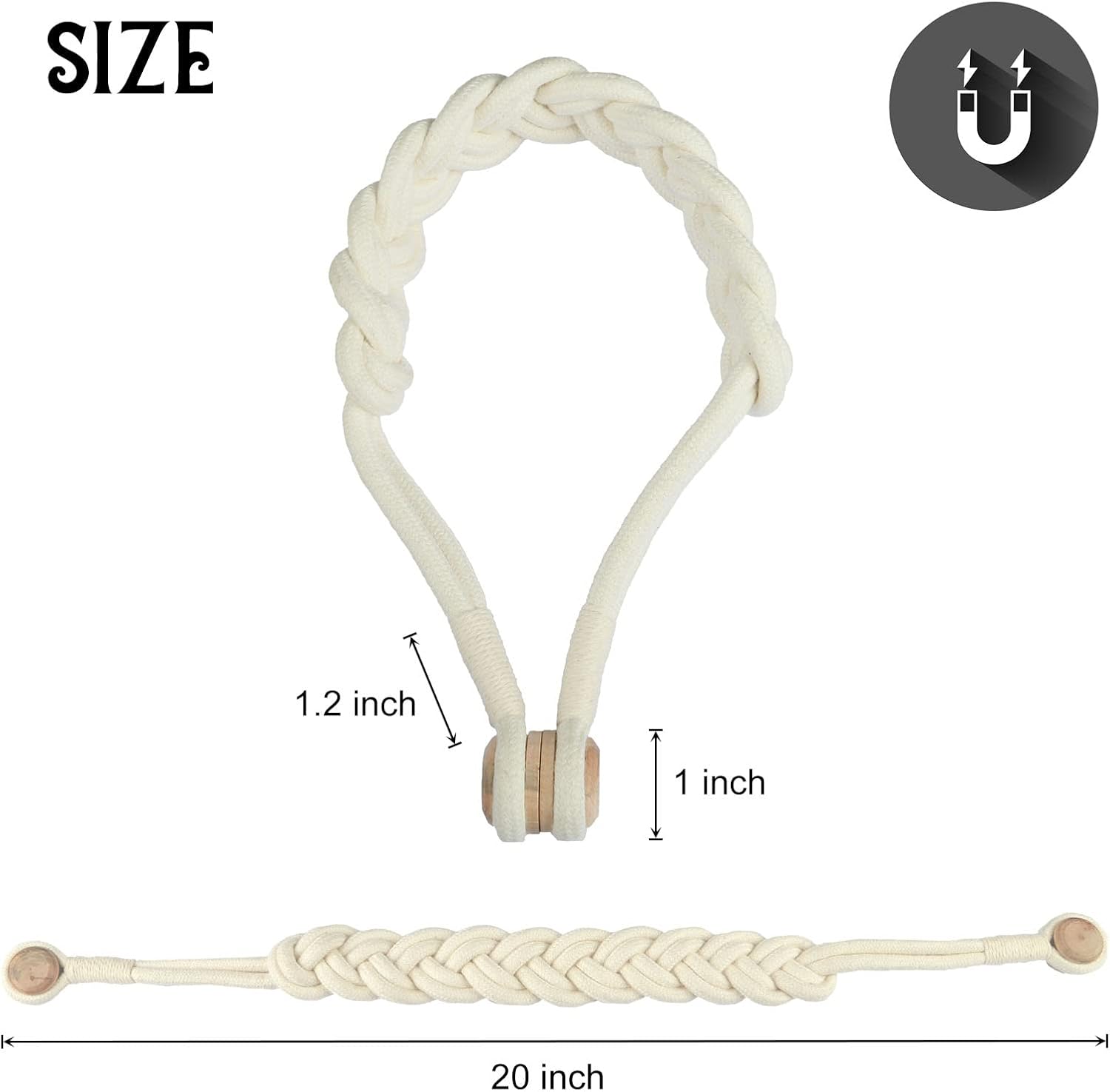 BEL AVENIR Curtain Tiebacks Magnetic 4 Pack Woven Drapery Holdback | Handmade Curtain Ties, No Drill, for Outdoor