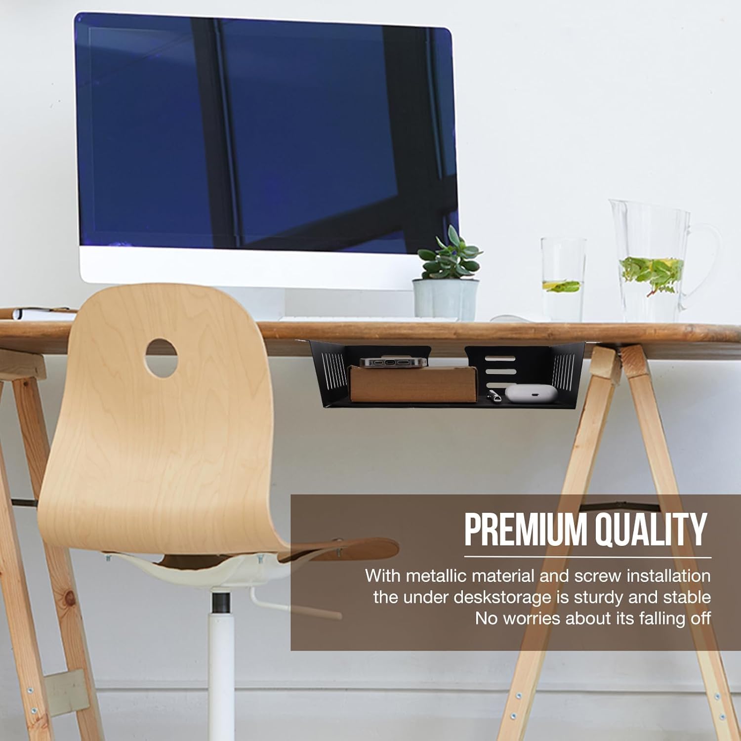 2 Pack Under Desk Shelf-Metal -Black Under Shelf Storage for Office Tables & Workstations（13Inch）