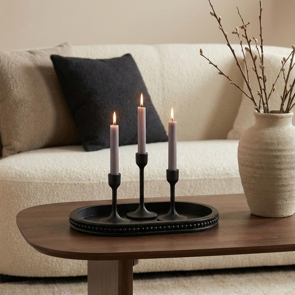 Oval Centerpiece Tray Wood for Farmhouse Entry Table Decor Round / Black