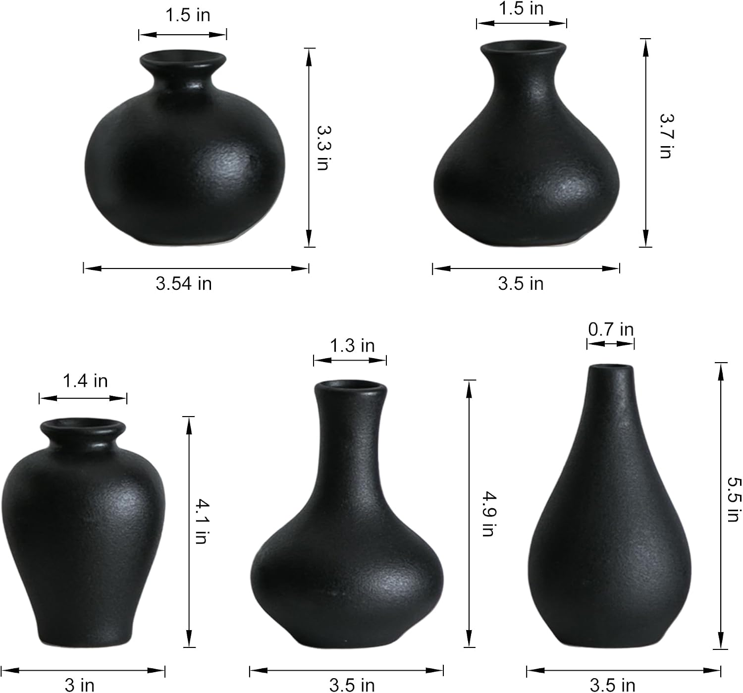 Small Ceramic Vase / Blacksmall Vase / Black / Set of 5