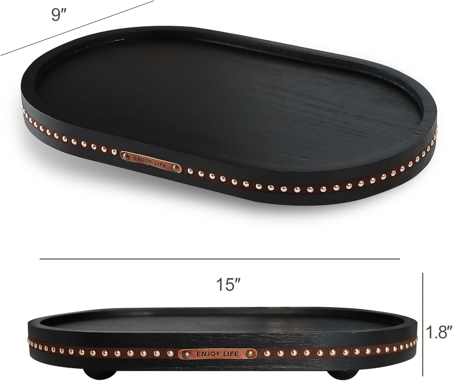 Decor Decorative Round Tray / Oval Black / 11.81 Inch
