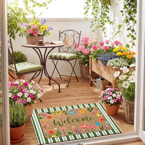 Tinideya 2 Pcs Floral Layered Door Mat Outdoor Wildflower Welcome Mat