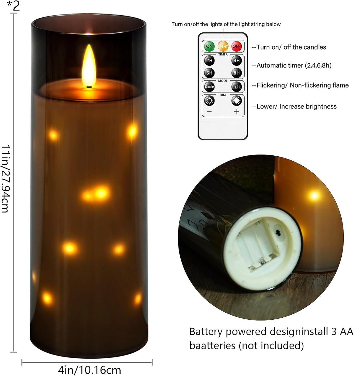 kakoya 11" x 4" Large Outdoor Waterproof Flameless LED Candles with Remote and Timer,Acrylic Pillar Candles Battery