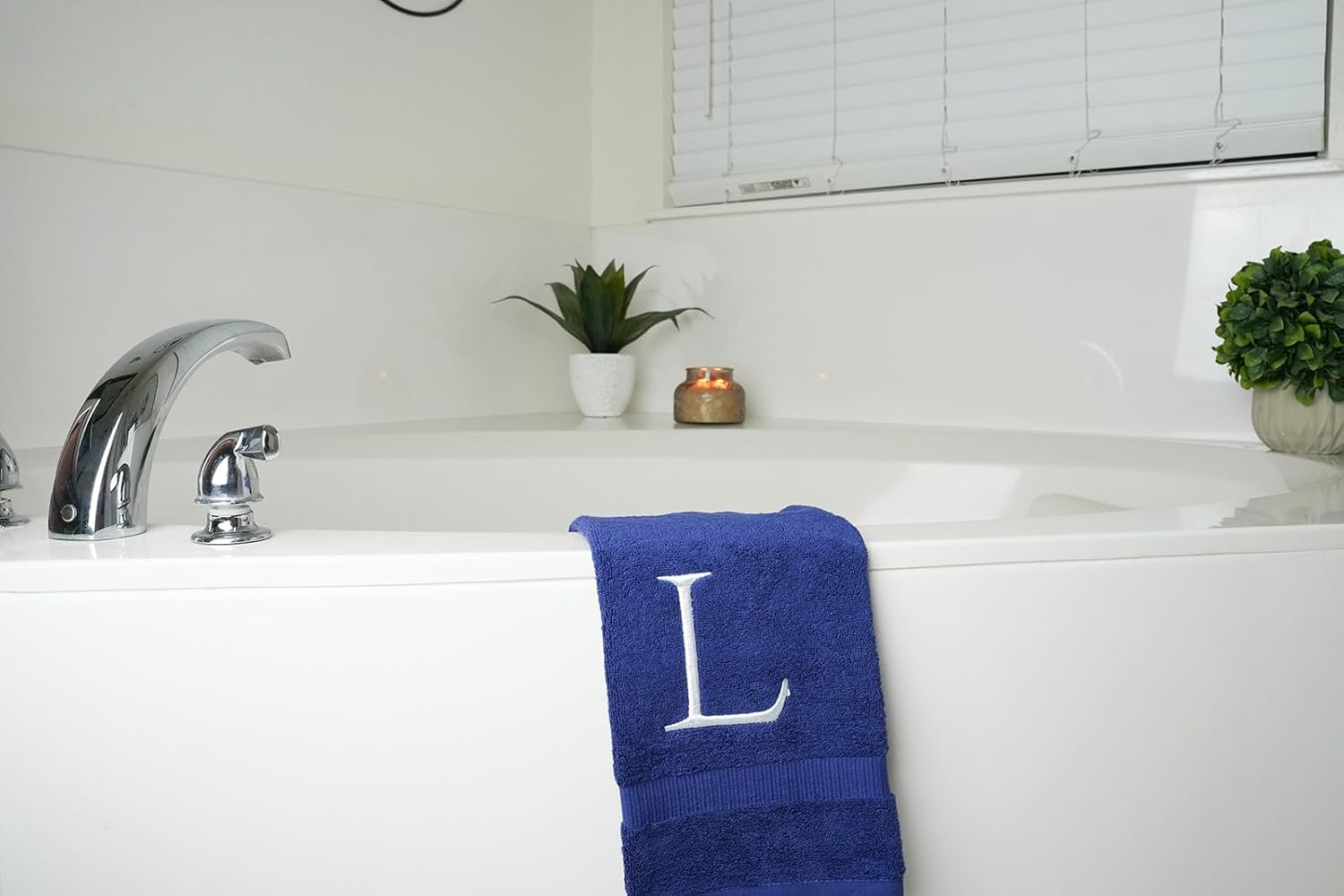 Navy with White Monogrammed Hand Towels for Bathroom - Set of 2 Letter L | Luxury Hotel Quality Initial Towels For