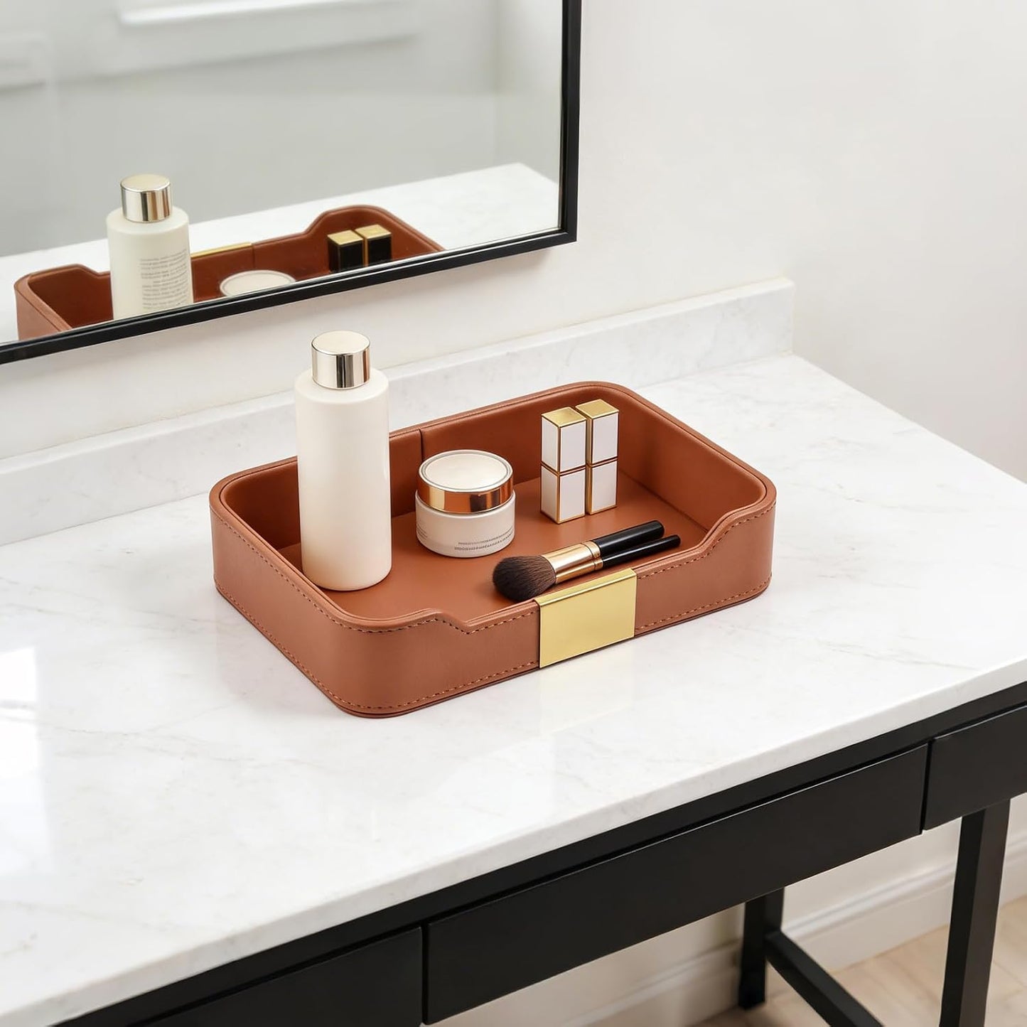 Leather Valet Tray Desktop Storage Organizer / 8.5 x 5.8 x 1.9 / Orange