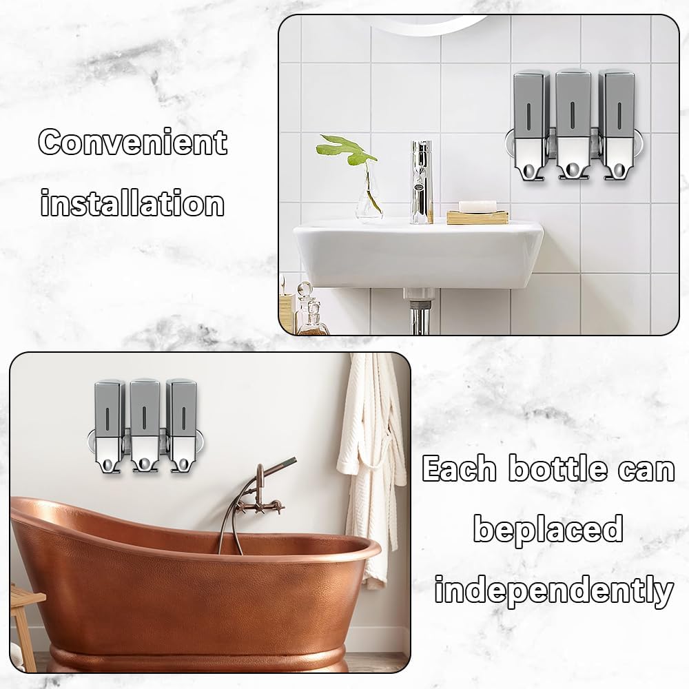 3 x 500ml per Cup Wall Mounted Manual Soap Dispenser for Home, Bath, Kitchen, Hotels, Restaurants. Shower and Lotion