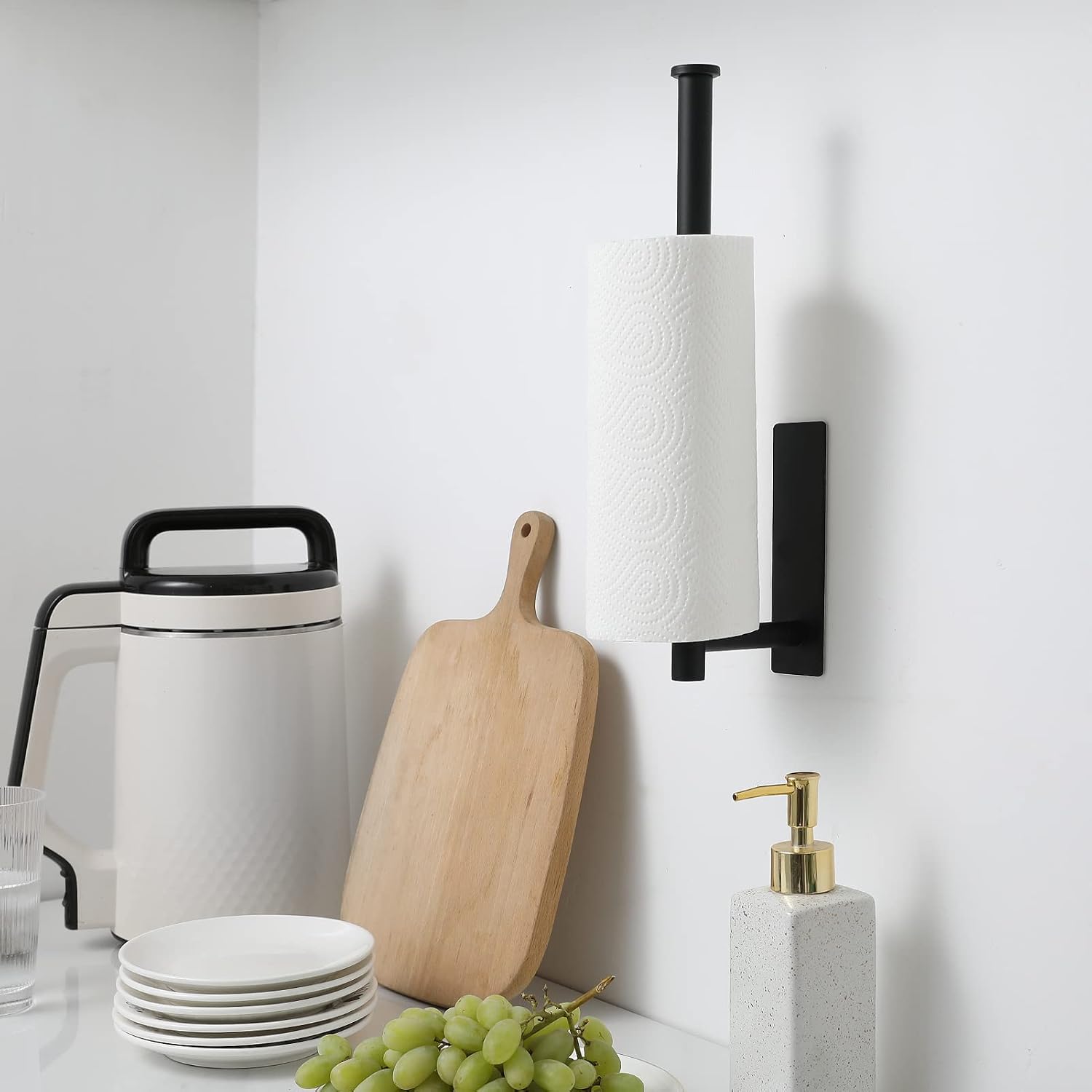 theaoo Under Cabinet Paper Towel Holder for Kitchen, Adhesive, 2 Pack Black | Self-Adhesive or Screw Mount for Cabinets