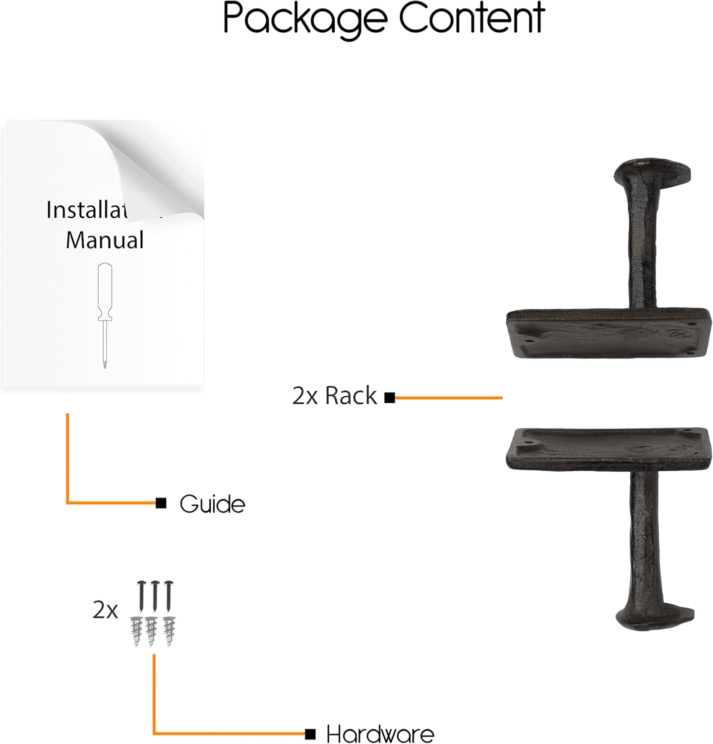 Billow Wall Mount Cast Iron Hooks Coat Towel Bag Hat Hanger Multiuse Entryway Railroad Spike / Black