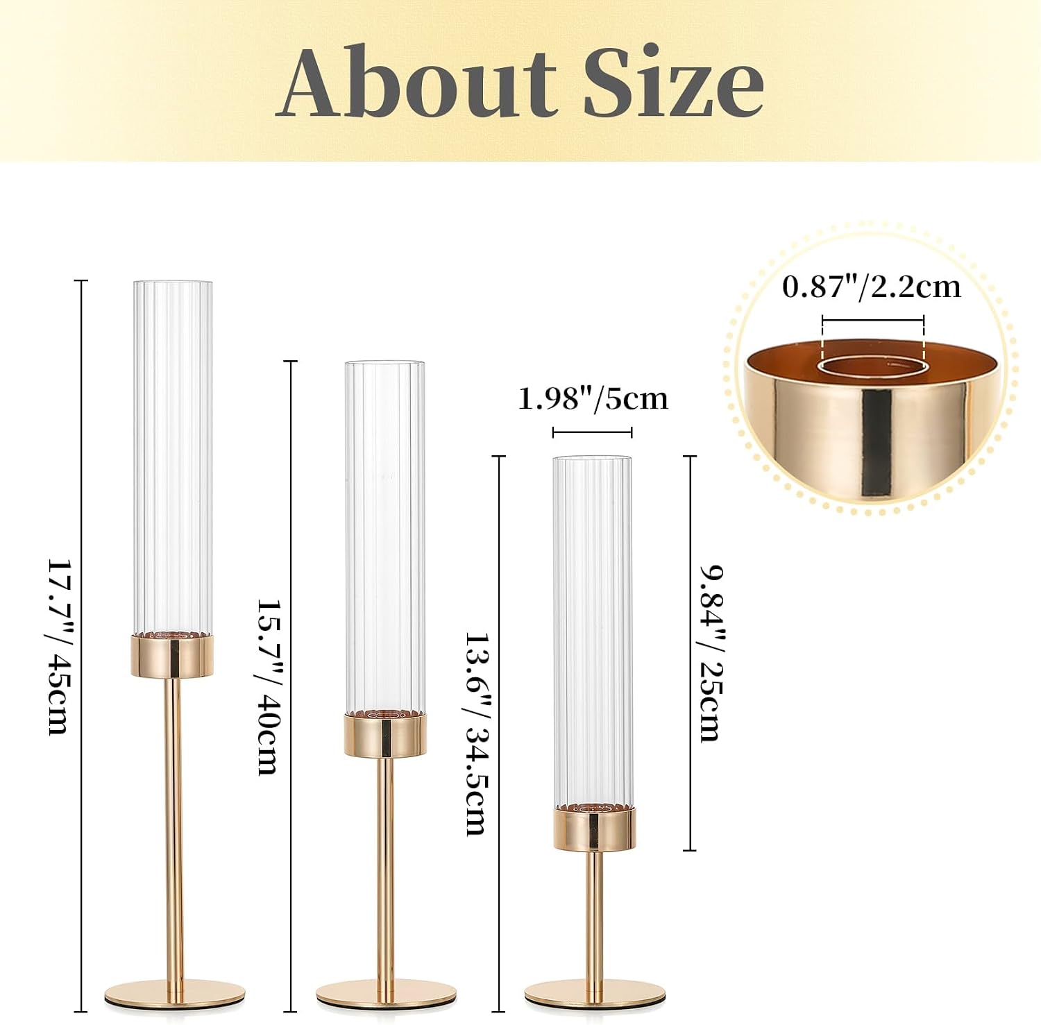 Hewory Gold Taper Candle Holders: Candlestick Holders Set of 3 Hurricane Glass Tall Candle Holder for Candlesticks