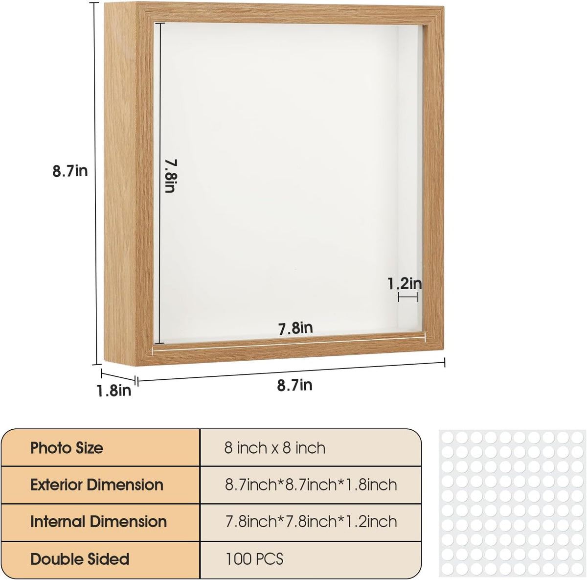 6 Pcs Shadow Box Frame 8x8 - 1.2" Deep Shadow Boxes Display Cases /Natural | for Sports Memorabilia & Wedding Keepsakes