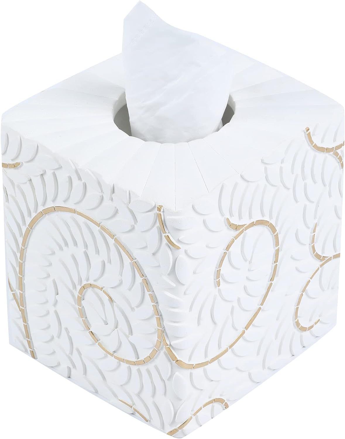 Modern Square Tissue Box Cover Holder / Leaf White