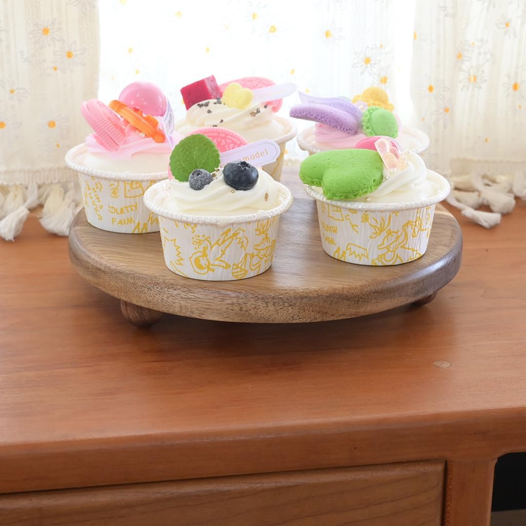 Small Round Acacia Wood Pedestal Stand Decorative Farmhouse Wood Riser for Display Wooden Stand Soap