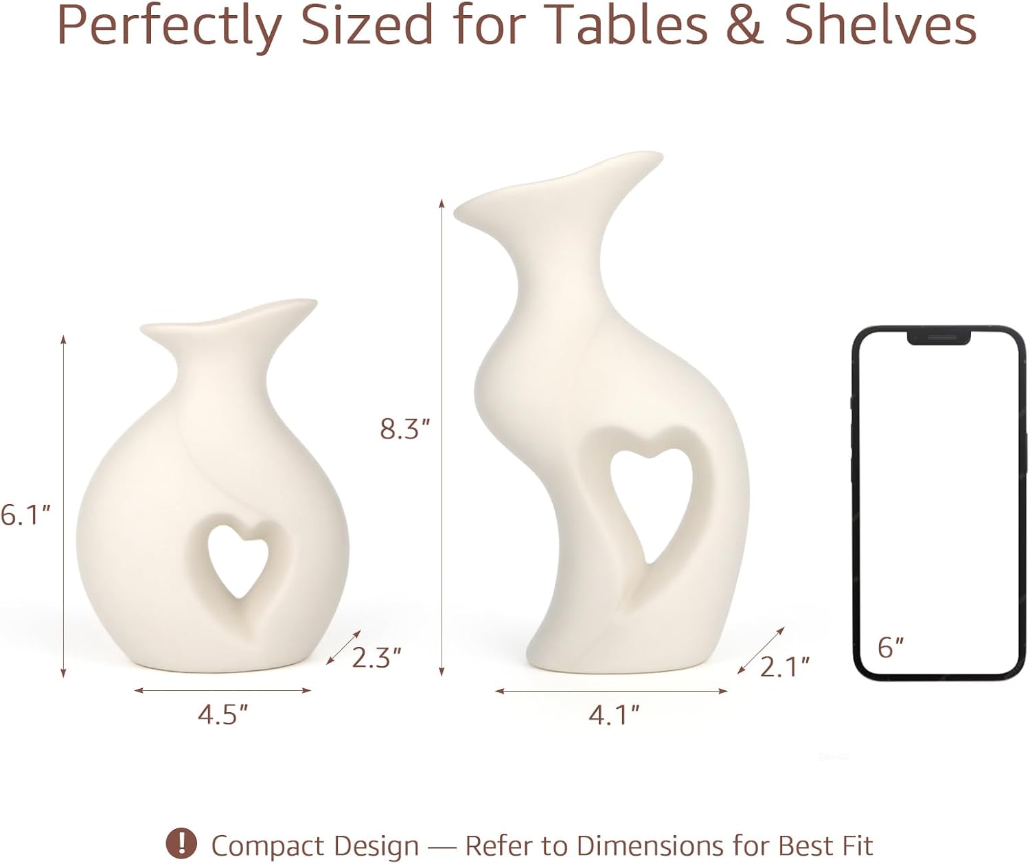 Ceramic Vase Hollowed Heart Flower Vase Set for Modern Nordic Boho Home Decor / White