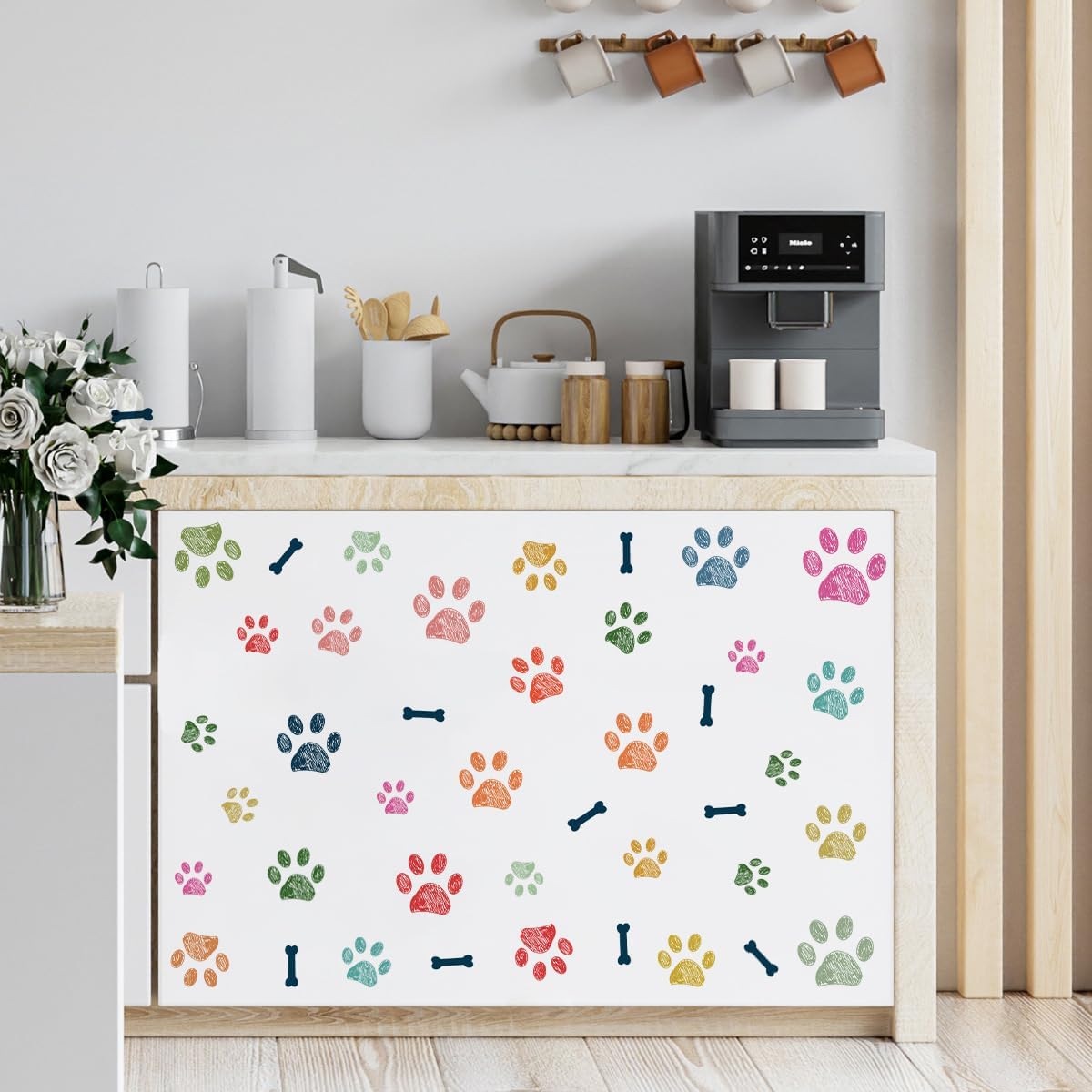 Colorful Doodle Paw Prints Wall Decals Paws Wall Stickers Peel and Stick DIY Paws Wall Decor / Dog