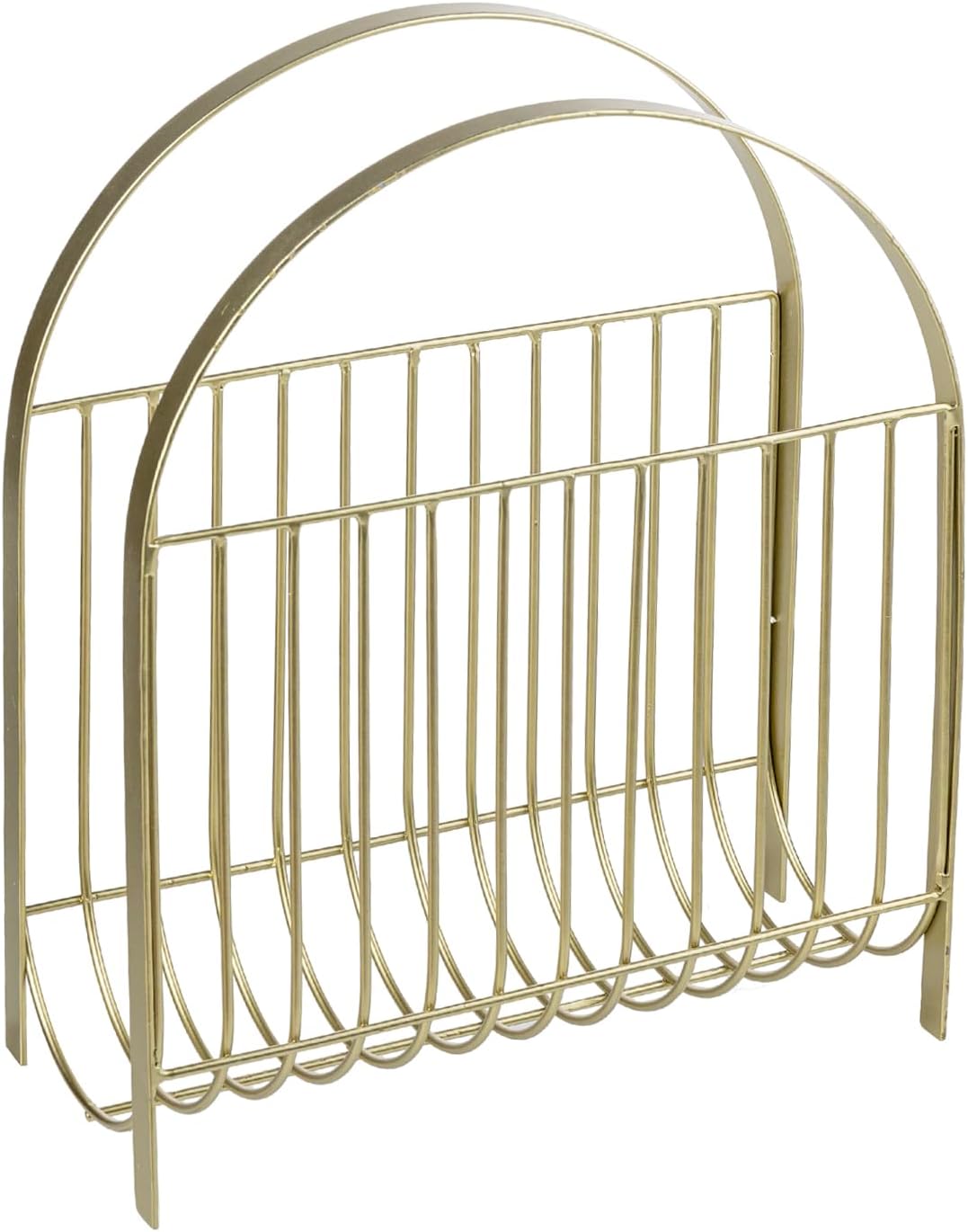 MyGift Deluxe Mid Century Brass Tone Metal Wire Magazine Holder Rack, Table or Floor Display Newspaper Stand Storage