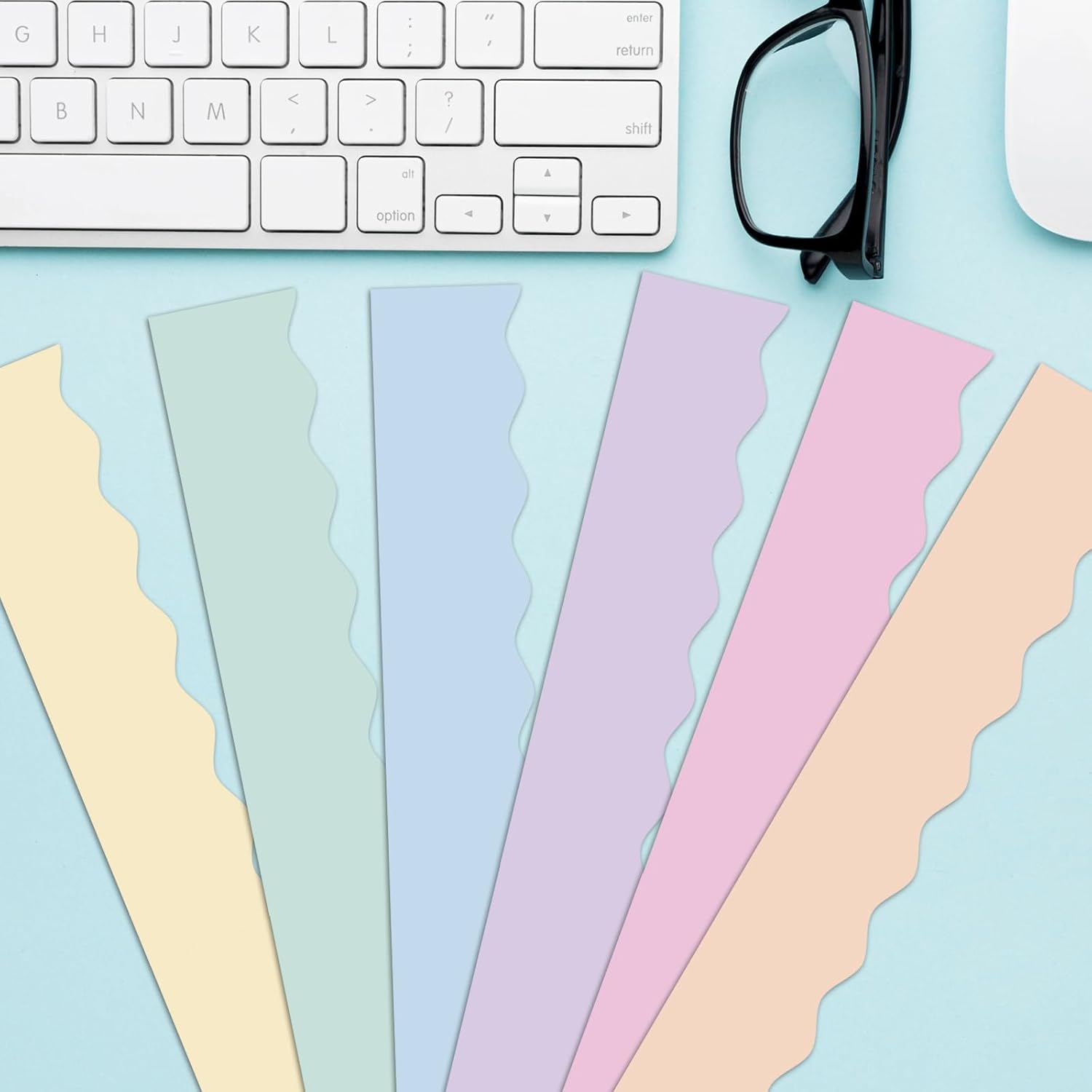 Rainbow Classroom Borders Scalloped Trim Pastel Bulletin Board Decorations / Pastel Rainbow / 216 ft