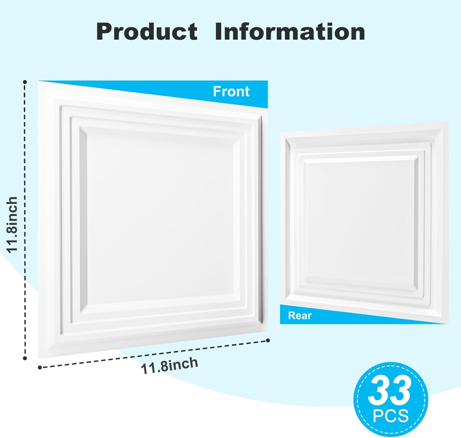 3D Textured Accent Wall Panel for Interior Décor / 11.8 x 11.8 / White / Set of 33