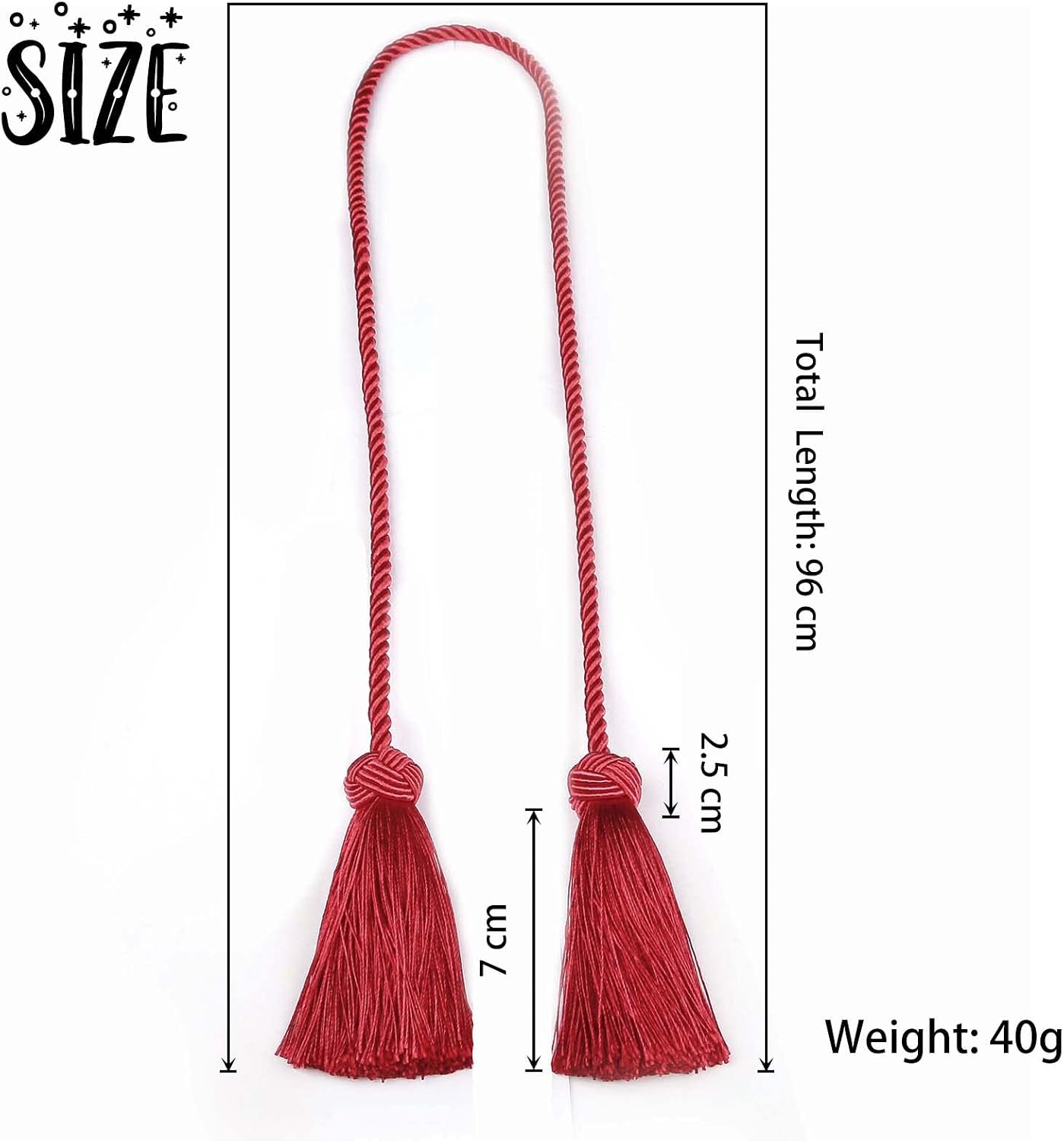 BEL AVENIR 6 Pack Handmade Rope Tassel Curtain Tiebacks | Decorative Curtain Holdbacks with Tassel (Red, 6 Pack)