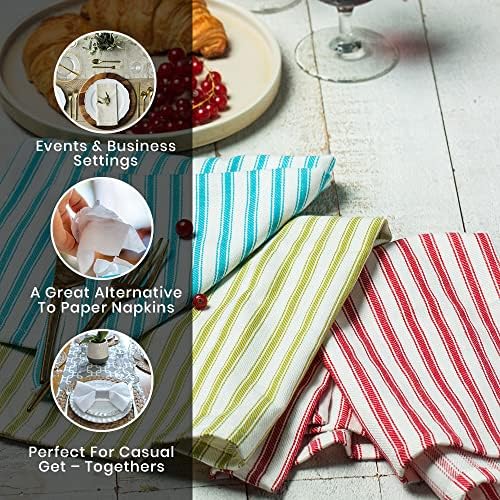 Cloth Napkins Pk of 6 |Spring Easter Basket Decor Christmas Washable Cotton Dinner Cloth Napkins|Red and White French Stripes 18x18 in Kitchen Party Hotel BBQ Restaurant Dinner Napkins