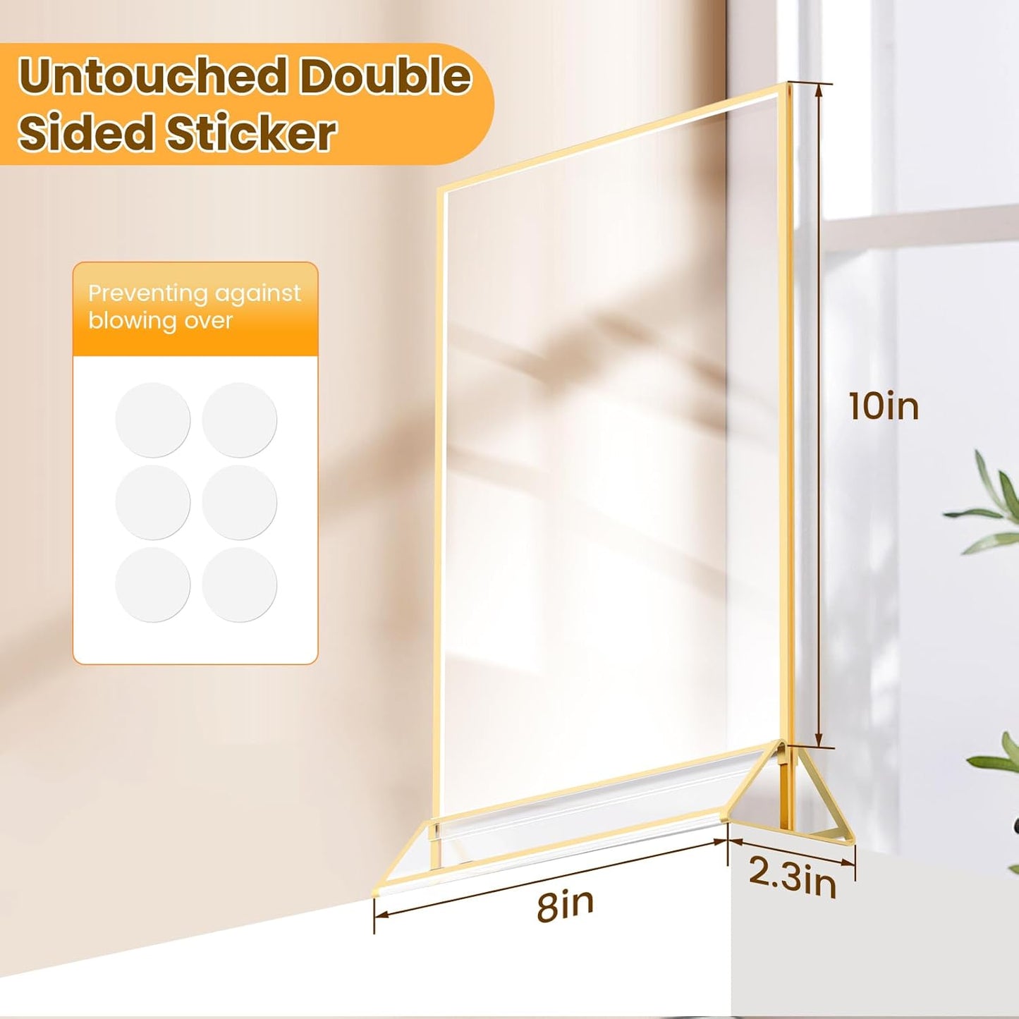 Frames Double-Sided Picture Frames Tabletop Acrylic Sign Holder / 8 x 10 / Gold / Set of 3