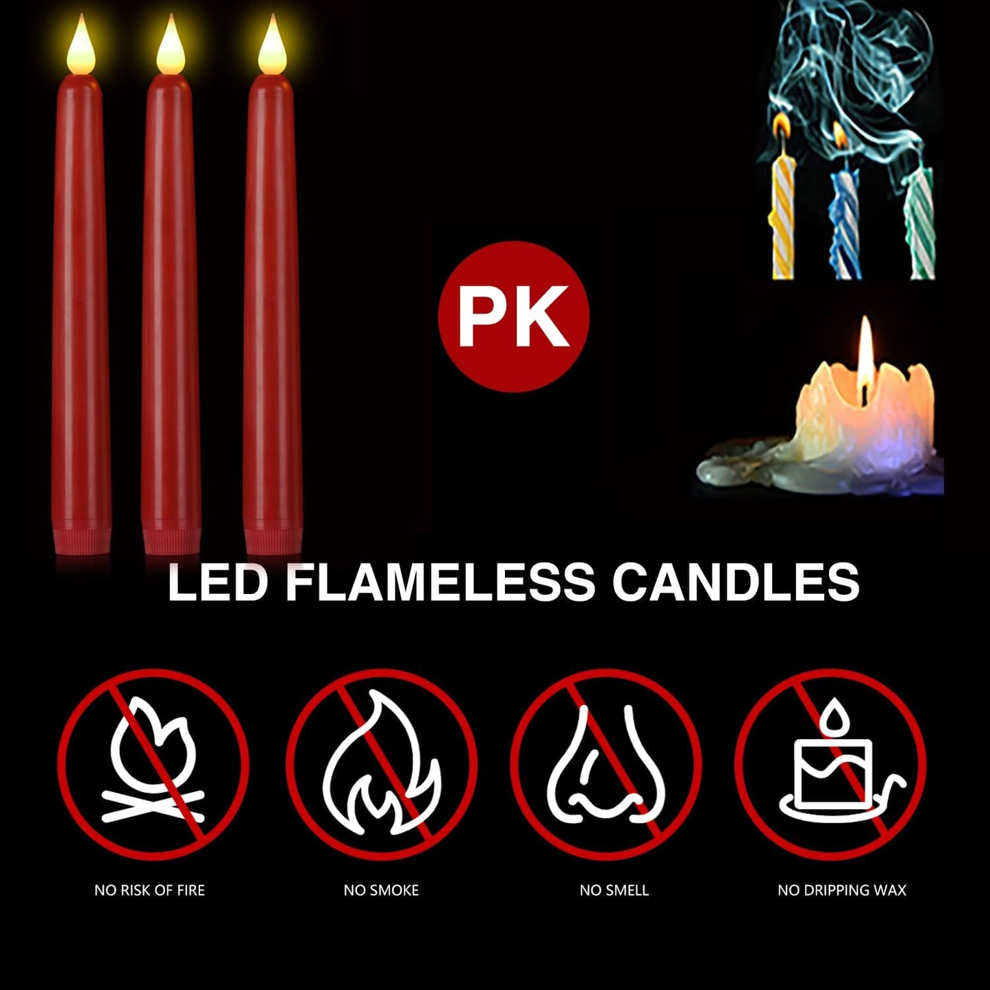 Flameless Taper Candles with Remote Control,15pack Dripless Plastic LED Candles,Flickering Battery