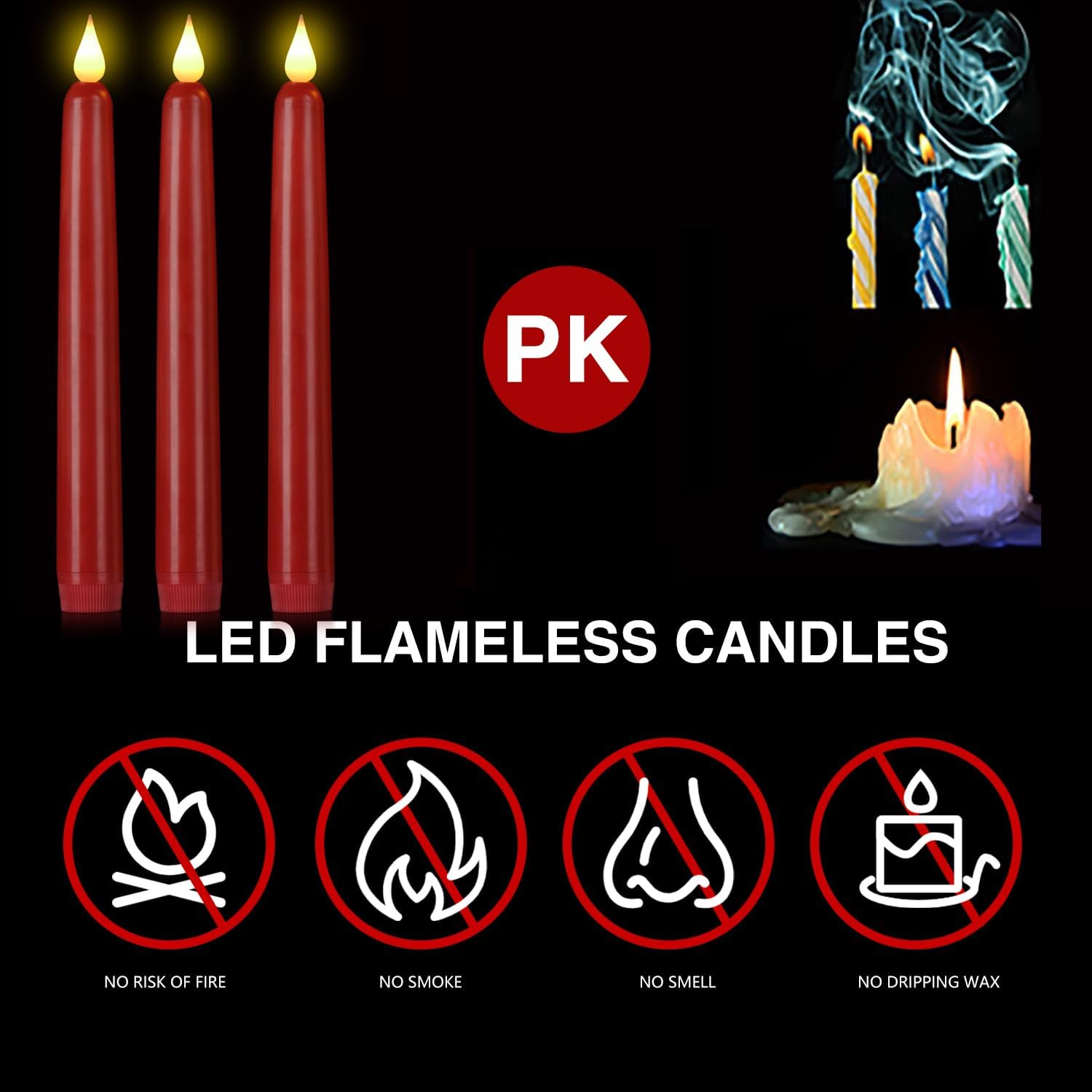 Flameless Taper Candles with Remote Control,15pack Dripless Plastic LED Candles,Flickering Battery
