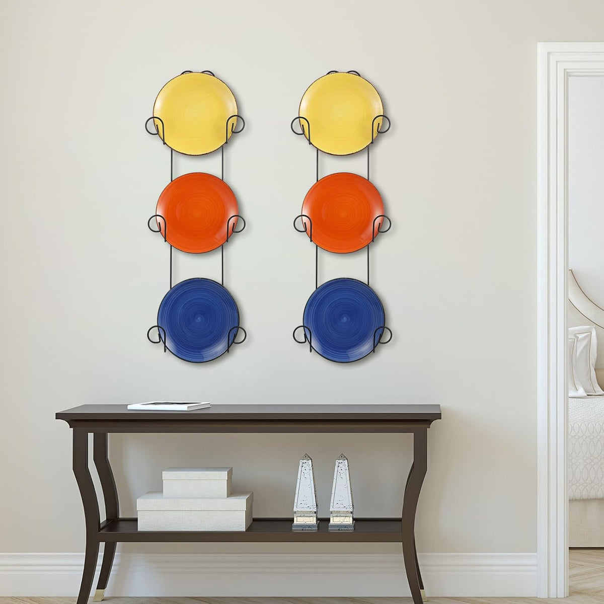 Set of 2 Plate Rack for Wall Vertical 3 Tier Metal Wall Plate Holder Display Hanger for Dishes Decorative Plates Arts