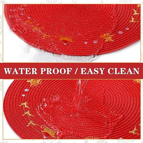Tioncy 6 Pcs Round Christmas Placemats, Red Reindeer 13.4"