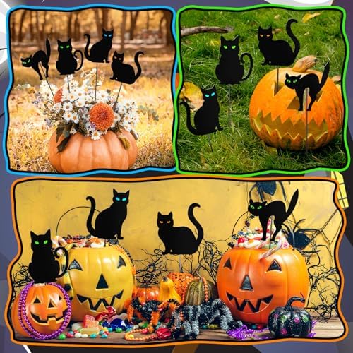 Chunful 4 Pcs Halloween Black Cat Decorative Garden Stakes