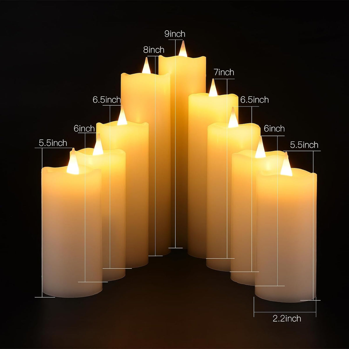 Real Wax Rechargeable LED Flameless Candles with Remote and Timer,USB Flickering White Pillar Candles-9 Pack for Home