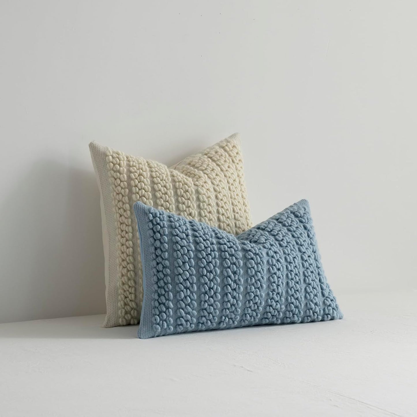 Wool Boucle Throw Pillow Cover Chic Accents Square Textured Decorative Pillow Case / Beige / 18 x 18