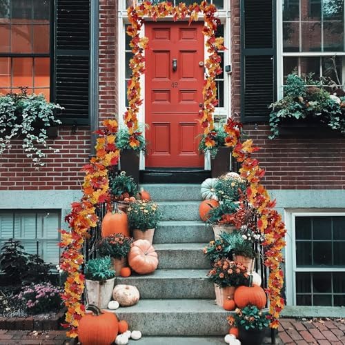 Sggvecsy 3 Pack Fall Maple Leaf Garland 5.7Ft/Piece Artificial Autumn Maple Leaves Garland Fall Leave Vines with Hanging Foliage for Home Indoor Outdoor Fireplace Wedding Thanksgiving Party Decor