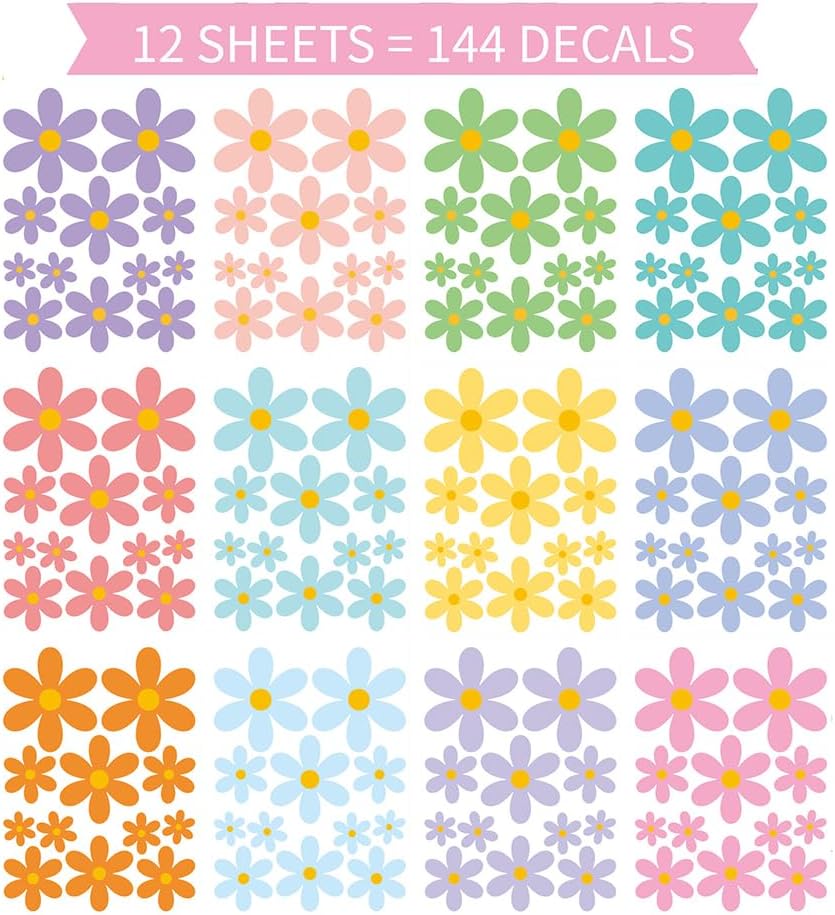 Pastel Daisy Wall Decals / Set of 144