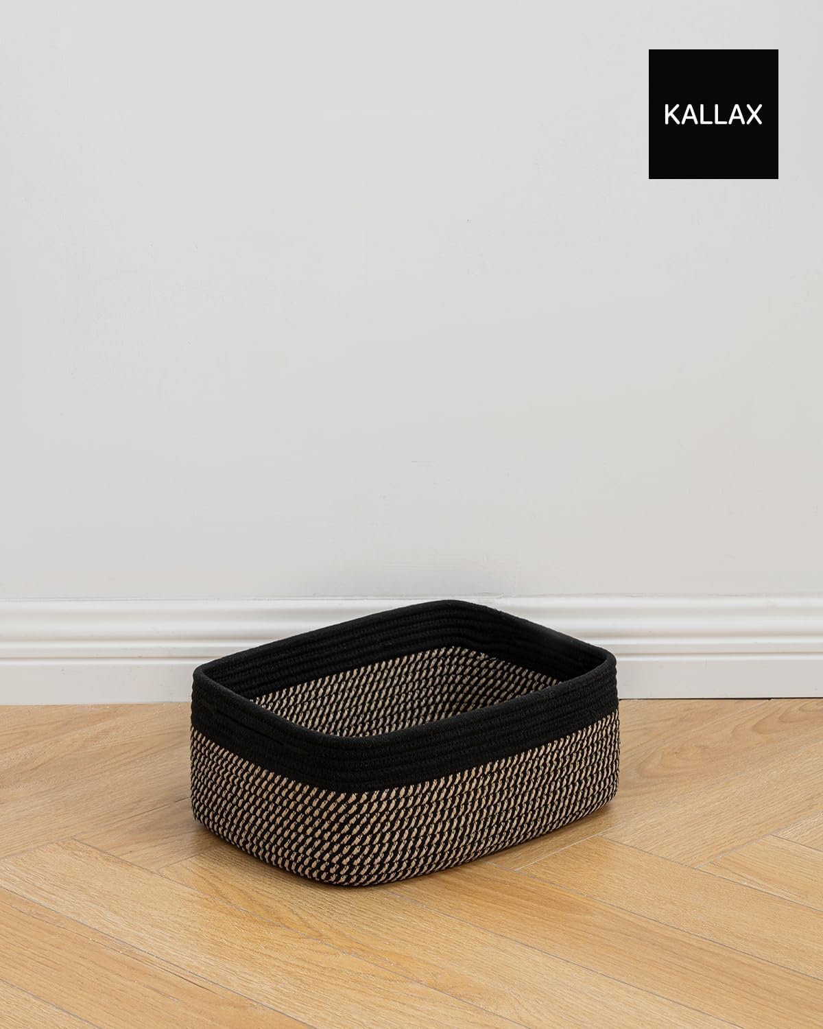 Small Woven Basket / Black & Brown / 13.5"L x 9.5"W x 5"H / 13.5 x 9.5 x 5