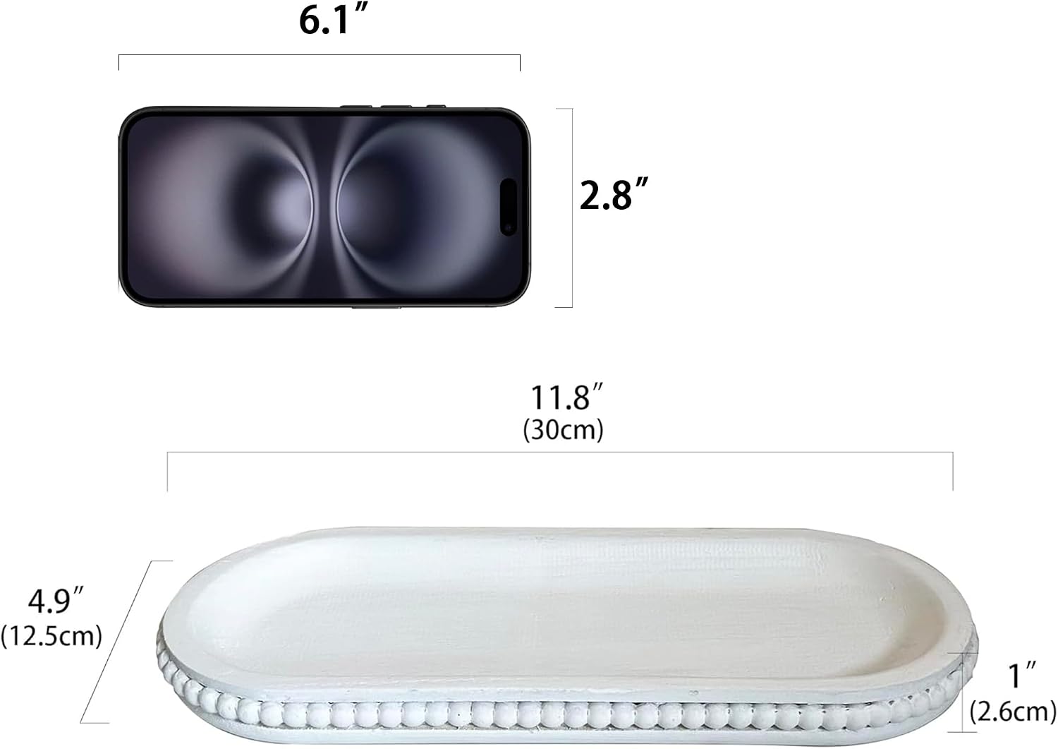 Rustic Beaded Tray / White / 12 Inch