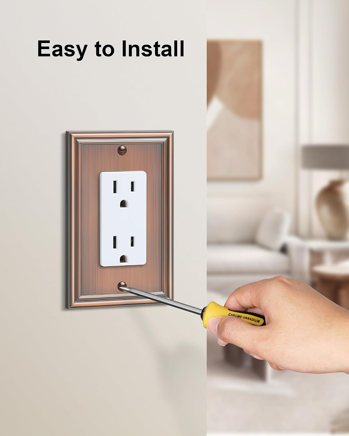 6-Pack Zinc Alloy Decorator Outlet Cover Plate, Solid Receptacle Cover | Decorative Switch Plates and Outlet Covers