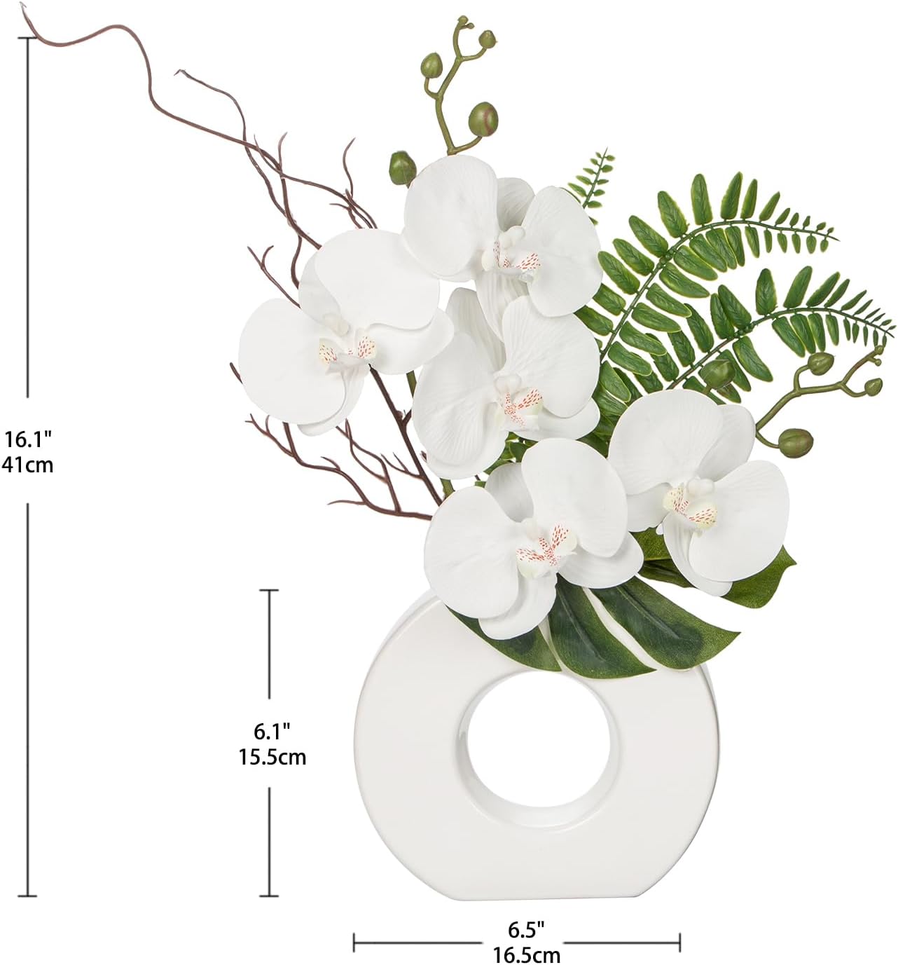 Ceramic Vase Faux Orchid Arrangement / White