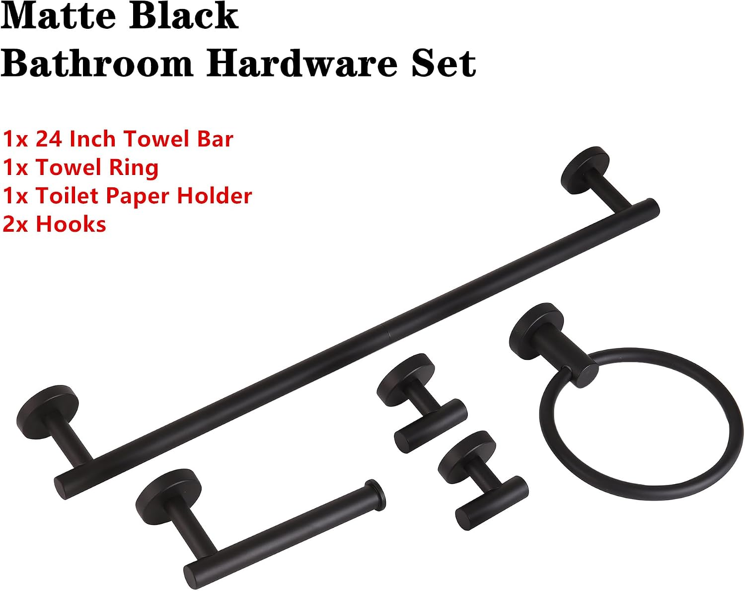 Matte Black Bathroom Hardware Set, Modern 24-Inch Towel Bar Set Wall Mounted, Towel Rack Set Black,Stainless Steel