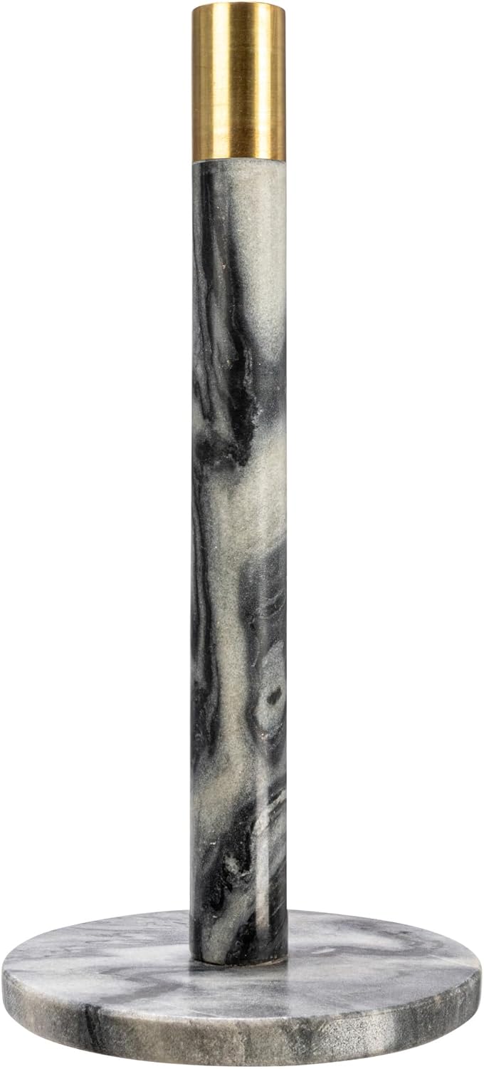 Modern Marble Paper Towel Holder with Brass Detail, Grey