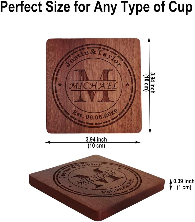 Holder / Custom Engraved Wood Coasters for Drinks / M