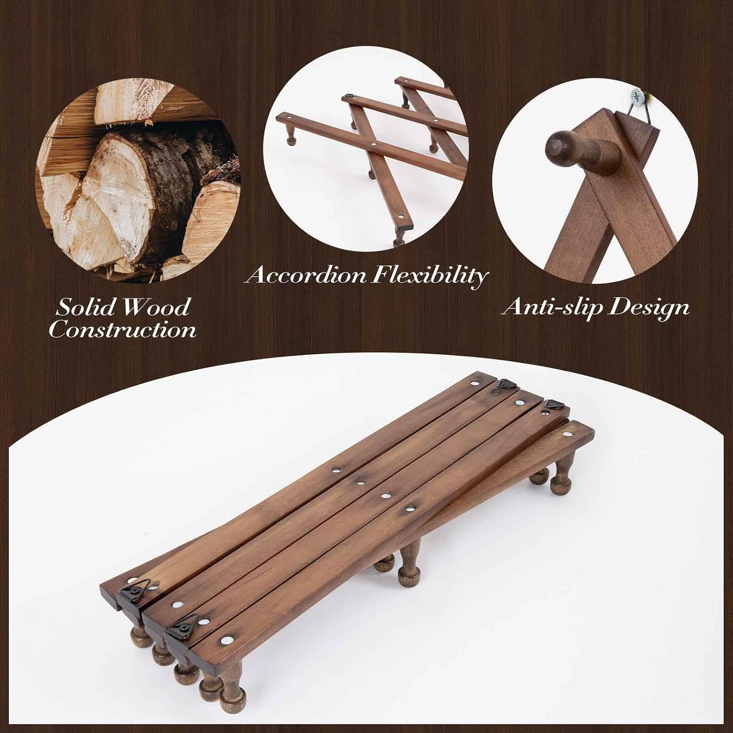 SCUNDA 16 inch High Accordion Wall Hanger with 14 Hooks, Wooden Wall Expandable Coat Rack for Coat, Hats, Baseball